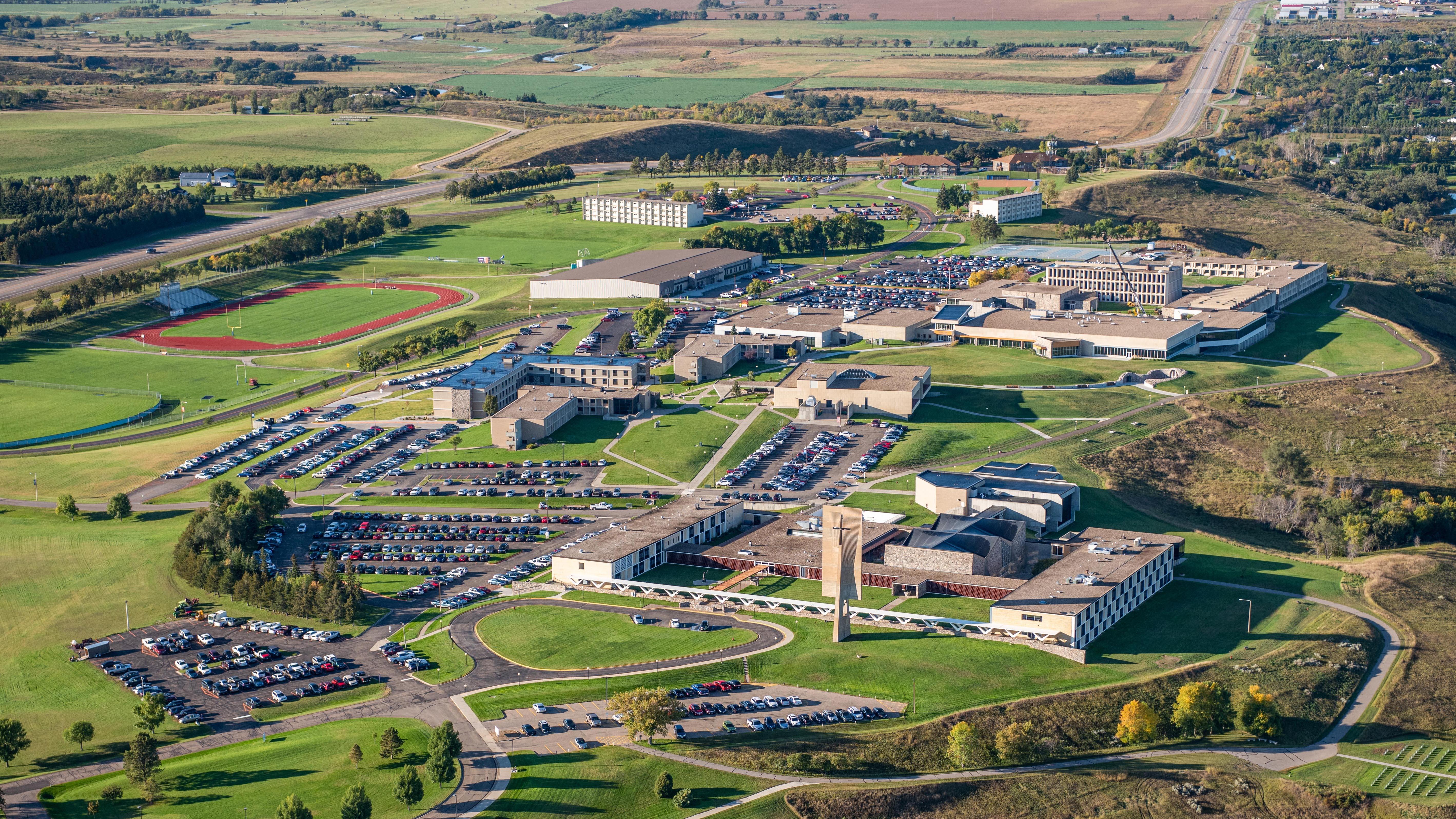 Aerial view of the University of Mary campus.